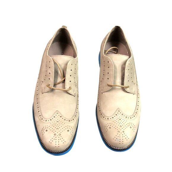 Cole Haan Mens Wingtip Oxfords Shoes 9.5M Beige Suede Lace Up Workwear Classic - Picture 2 of 12